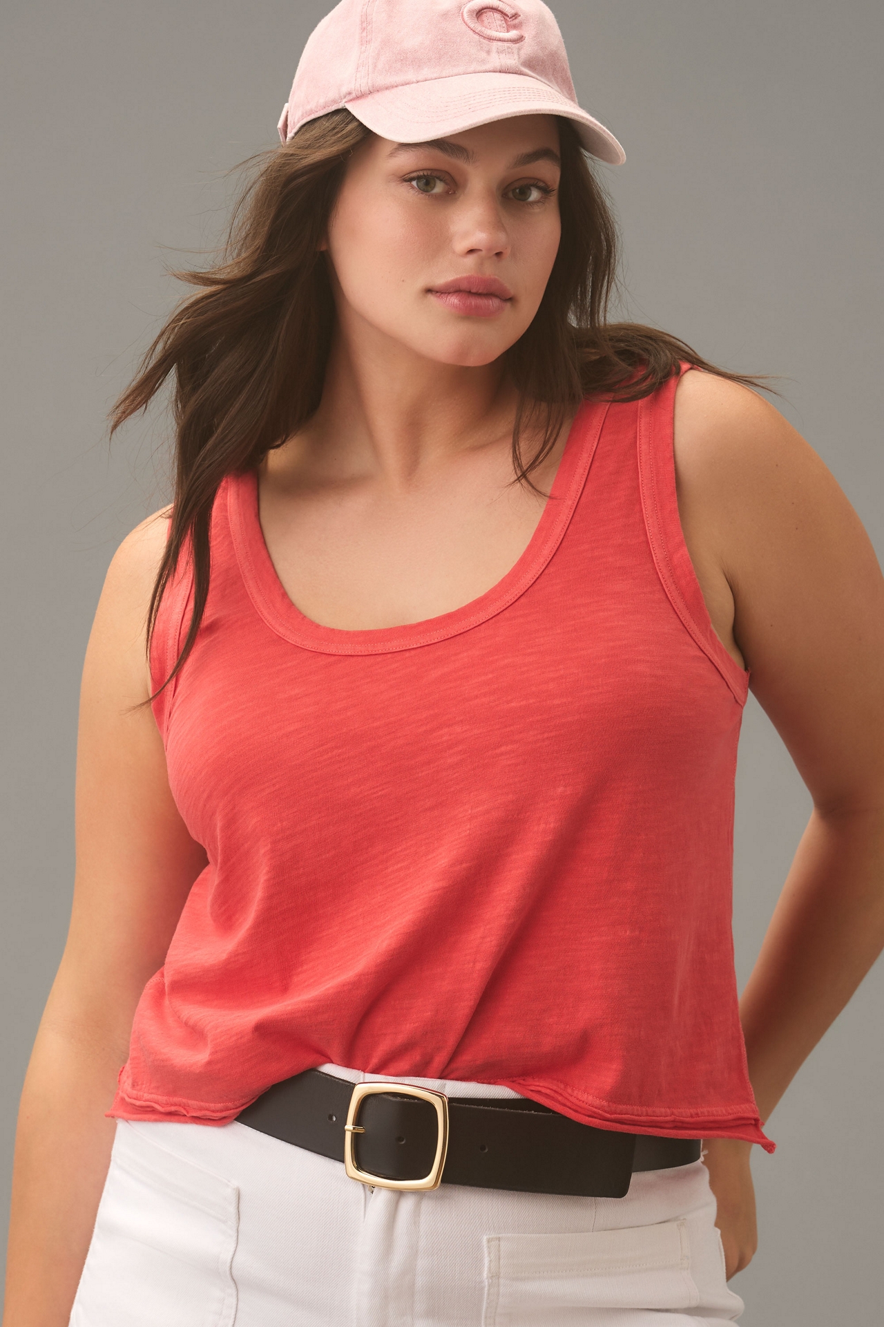 The Kacey Cotton-Slub Scoop-Neck Crop Tank Top by Pilcro