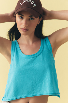 Pilcro The Kacey Cotton-slub Scoop-neck Crop Tank Top By  In Blue