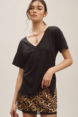 Shop Pilcro The Jordyn Perfect Oversized Cotton-slub T-shirt By : V-neck Edition In Black