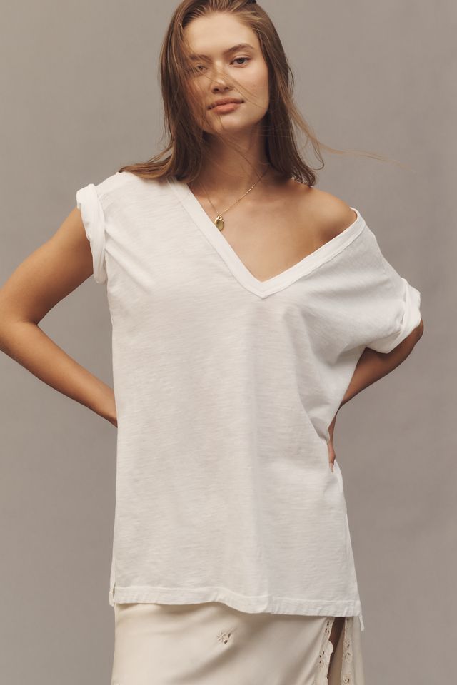 The Jordyn Plus Cotton-Slub V-Neck Tee by Pilcro #3