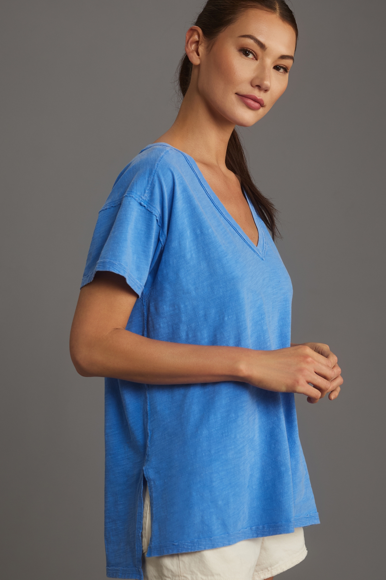 The Jordyn Perfect Oversized Cotton-Slub Tee by Pilcro: V-Neck Edition