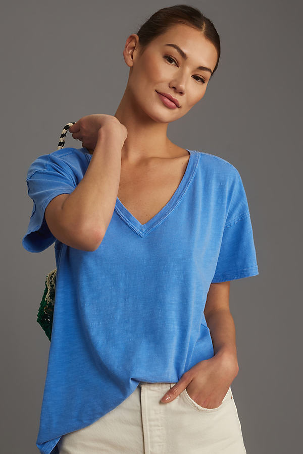 Pilcro Short-sleeve V-neck Oversized Top In Blue