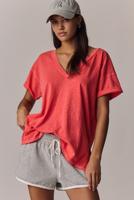 Pilcro The Jordyn Cotton-slub Crew-neck Oversized Tee By : Deep-v Edition In Red