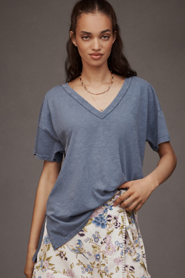 The Jordyn Cotton-Slub Crew-Neck Oversized Tee by Pilcro: Deep-V Edition
