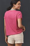 Pilcro Garment Dye Ruched Crew-Neck Cap-Sleeve Tee