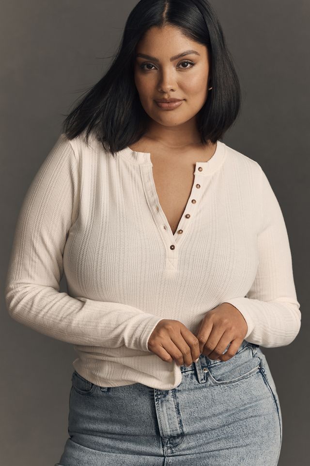 Andie Ribbed Henley Top by Pilcro: Thermal Edition  #3