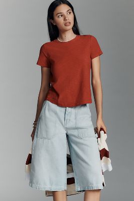 The Bennie Slim Crew Neck Cotton-Slub T-Shirt by en Red taille: XS chez Anthropologie - Pilcro - Modalova