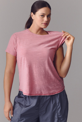 Pilcro The Bennie Slim Crew Neck Cotton-slub Tee By  In Pink