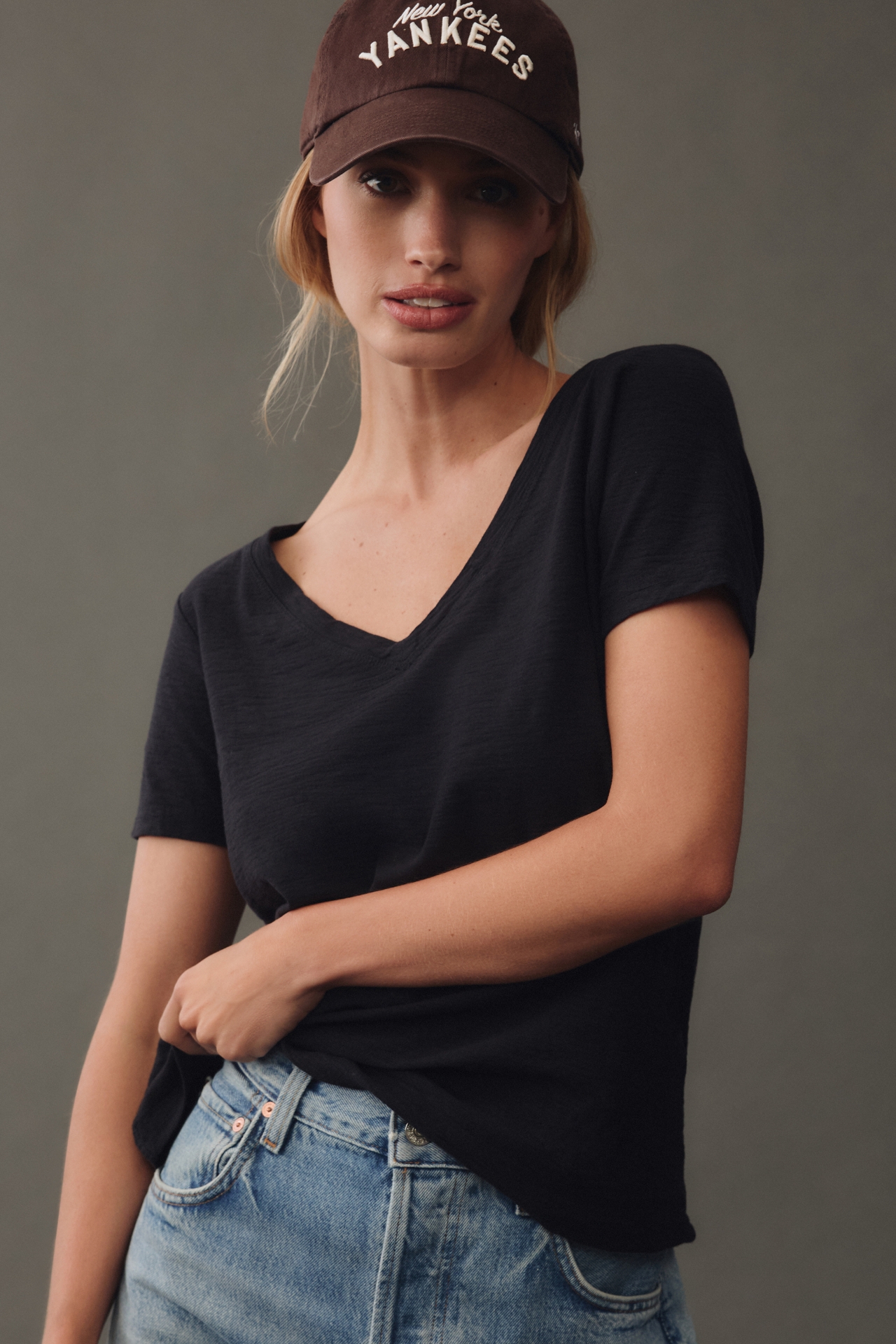 The Bennie Slim Cotton-Slub Tee by Pilcro: V-Neck Edition