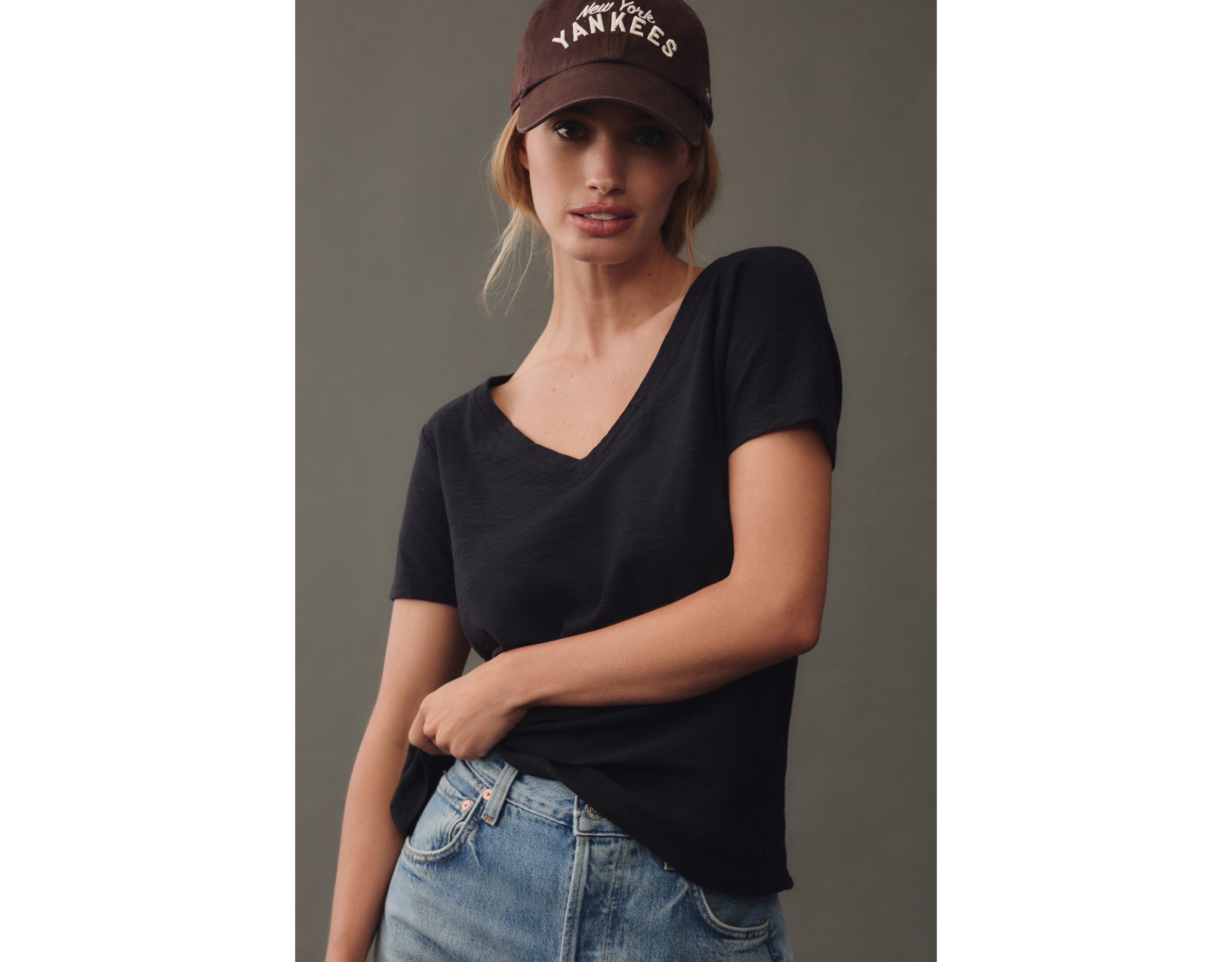 Pilcro Bennie Cotton Slim V-Neck Tee