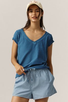 Le T-shirt Bennie Slim à encolure ras du cou en coton slub par Pilcro : Édition encolure en V