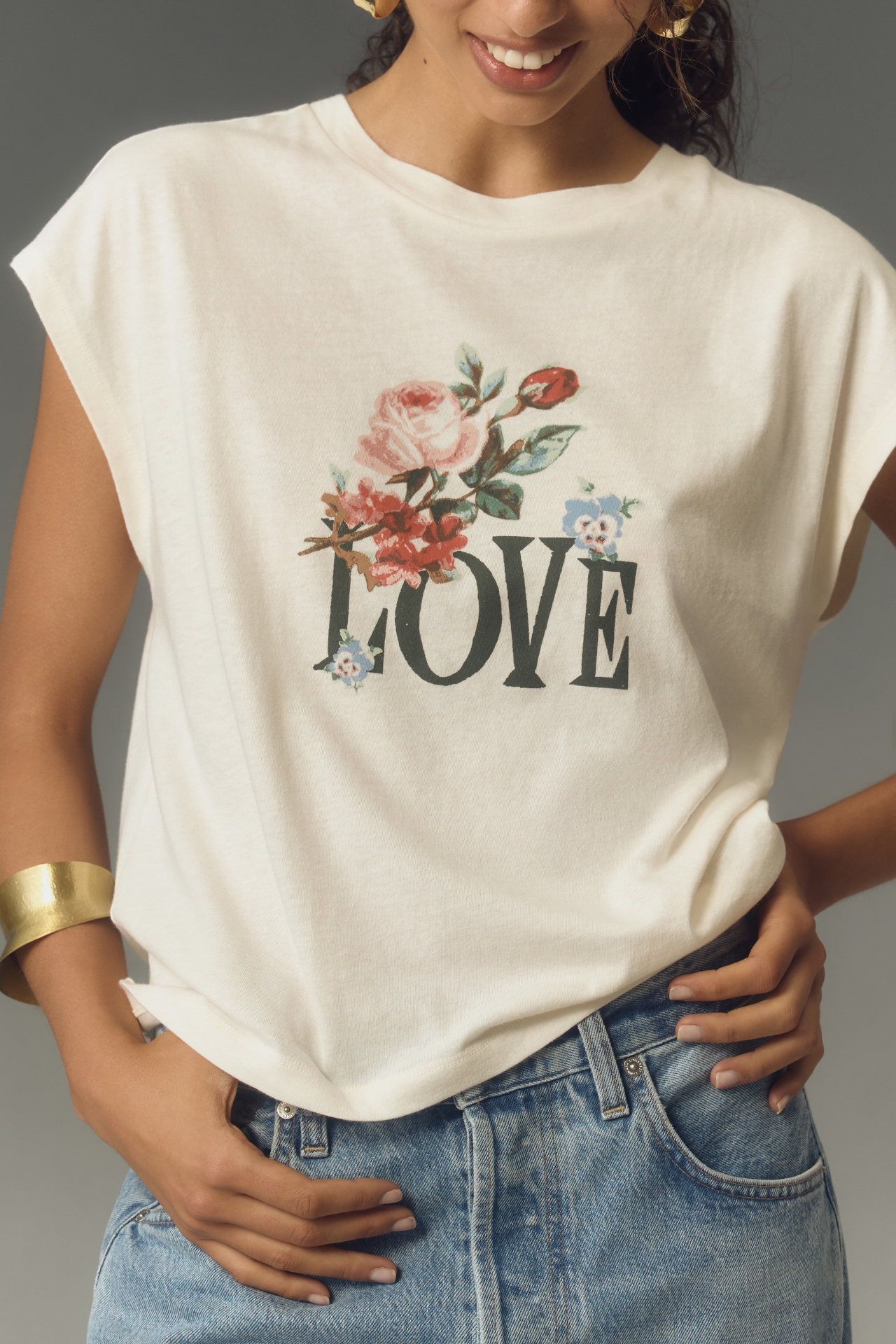 By Anthropologie Floral Love Graphic Muscle Tee