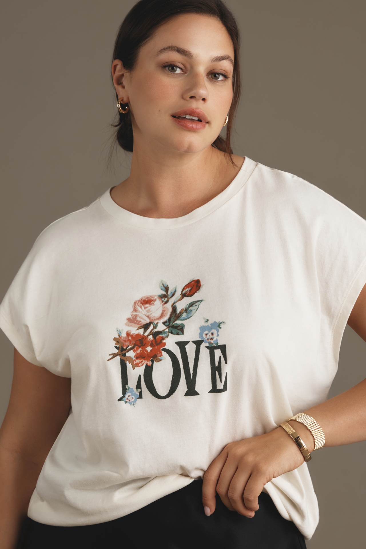 By Anthropologie Floral Love Graphic Muscle Tee