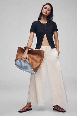 PILCRO SHORT-SLEEVE RIBBED CARDIGAN SWEATER 