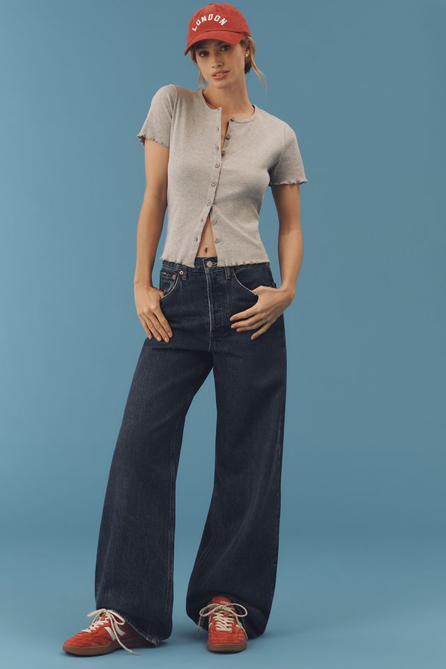 Pilcro Short-Sleeve Ribbed Cardigan Sweater