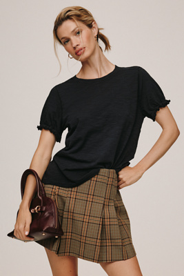 Pilcro The Bennie Cotton-slub Crew-neck Tee By : Puff-sleeve Edition In Black