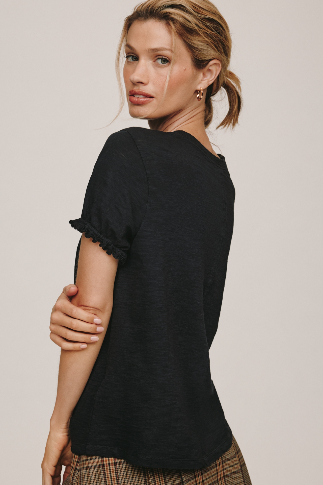 The Bennie Puff-Sleeve Crew-Neck Tee by Pilcro