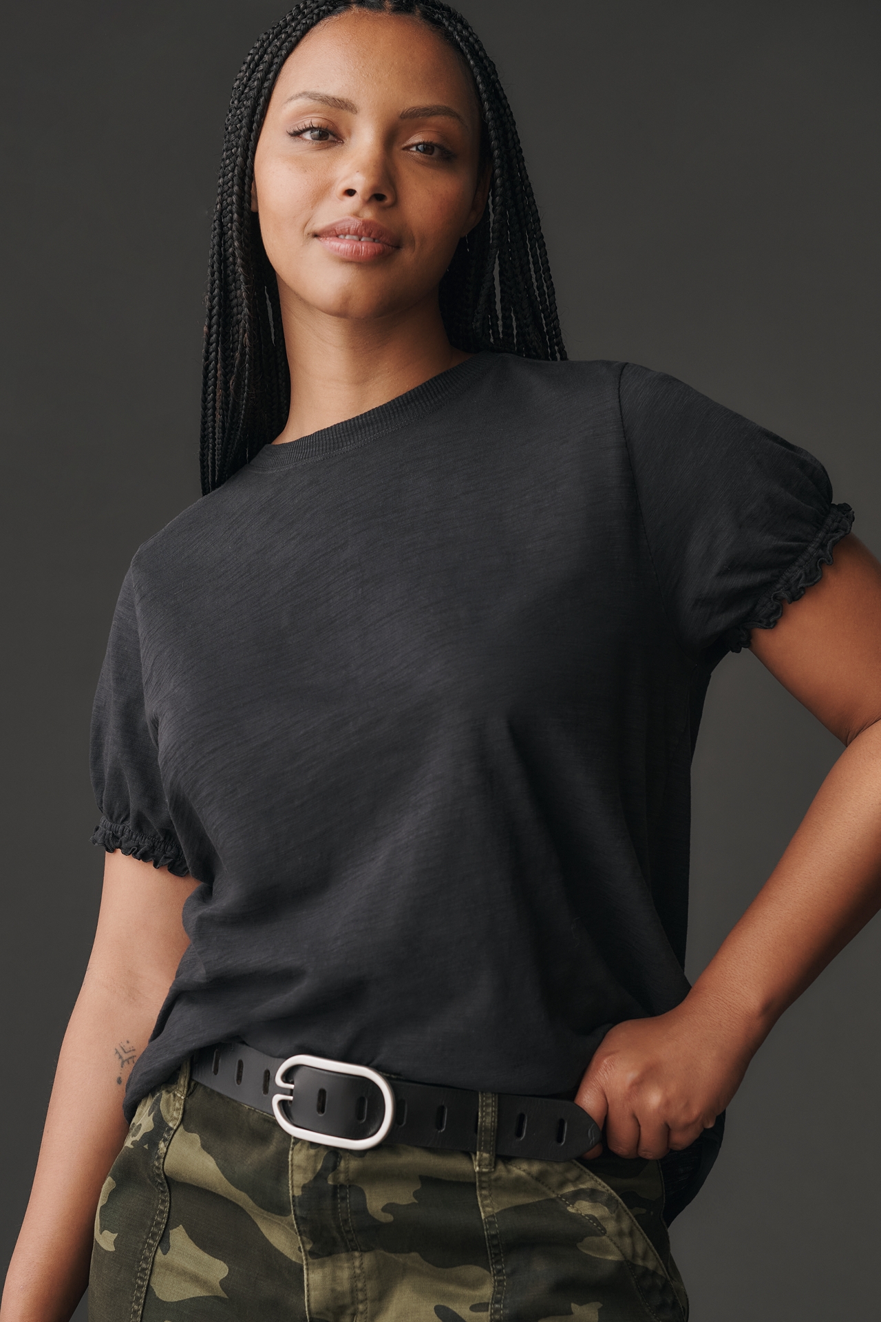 The Bennie Puff-Sleeve Crew-Neck Tee by Pilcro