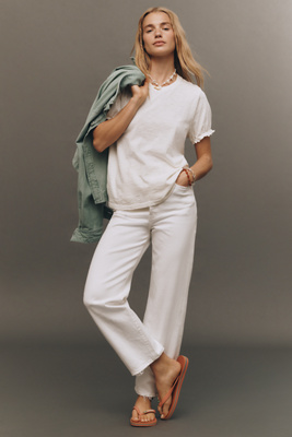 Pilcro The Bennie Cotton-slub Crew-neck Tee By : Puff-sleeve Edition In White