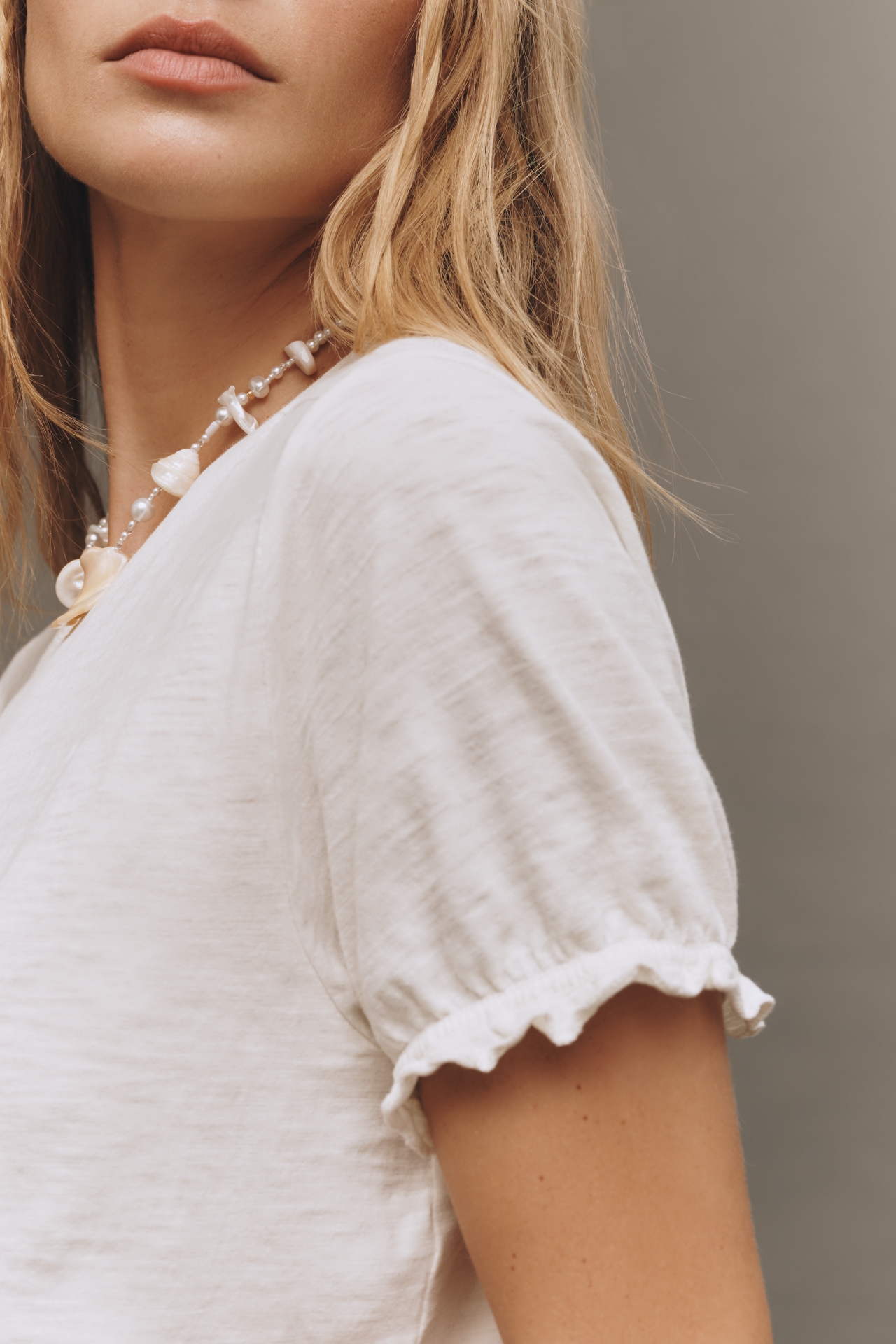 The Bennie Cotton-Slub Crew-Neck Tee by Pilcro: Puff-Sleeve Edition