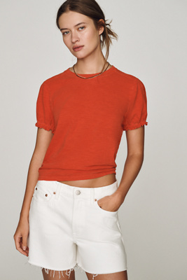 The Bennie Cotton-Slub Crew-Neck T-Shirt by Pilcro: Puff-Sleeve Edition