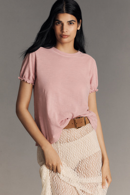 The Bennie Cotton-Slub Crew-Neck Tee by Pilcro: Puff-Sleeve Edition