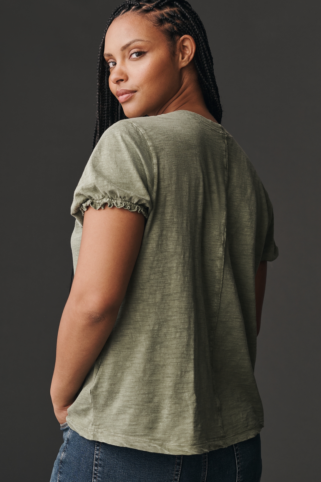 The Bennie Puff-Sleeve Crew-Neck Tee by Pilcro