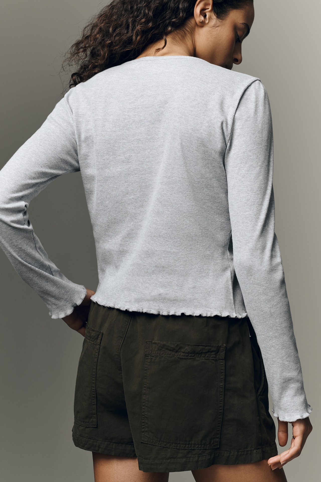 Pilcro Long-Sleeve Ruffle-Hem Cardigan Sweater