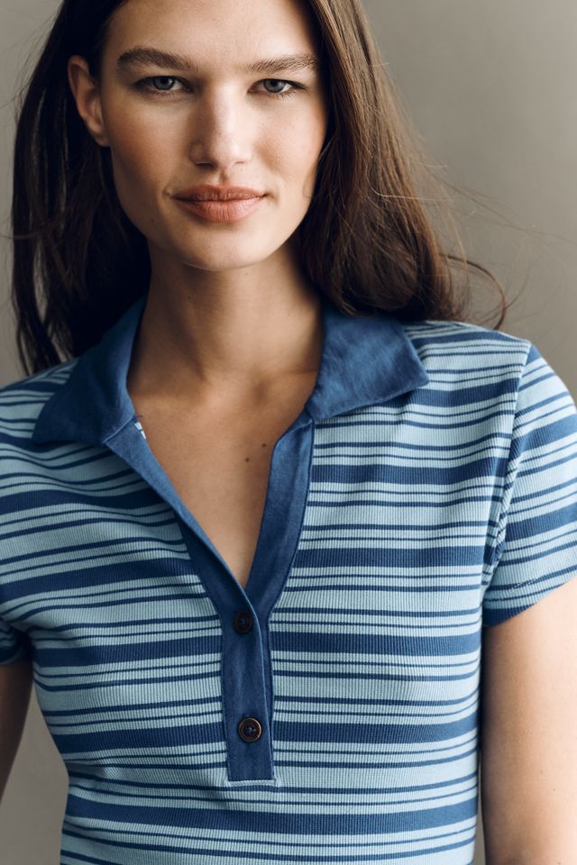 Maeve Short-Sleeve Collared Henley Top #3
