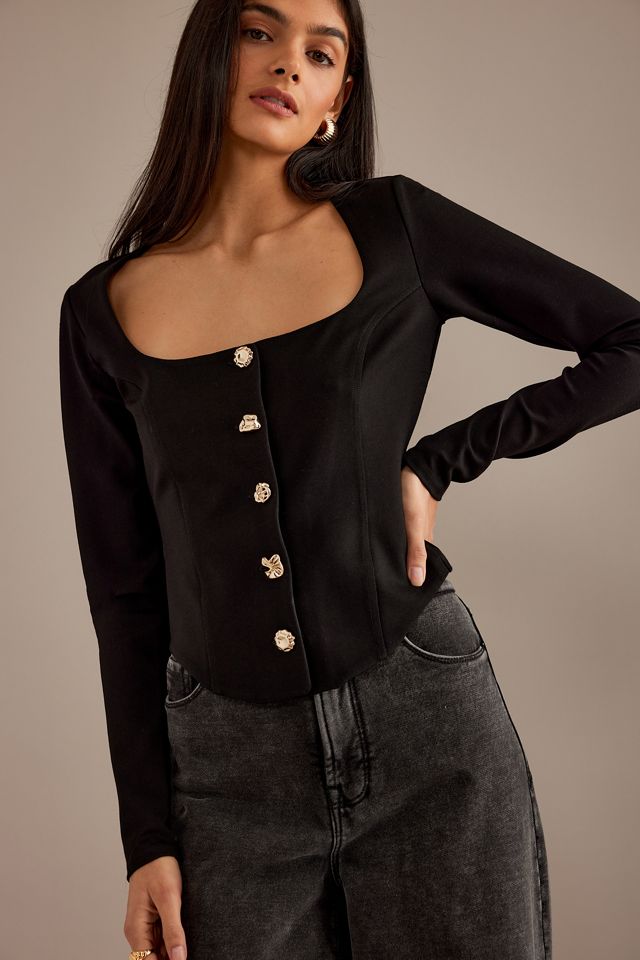 Good American Pointelle Long-Sleeve Corset Top