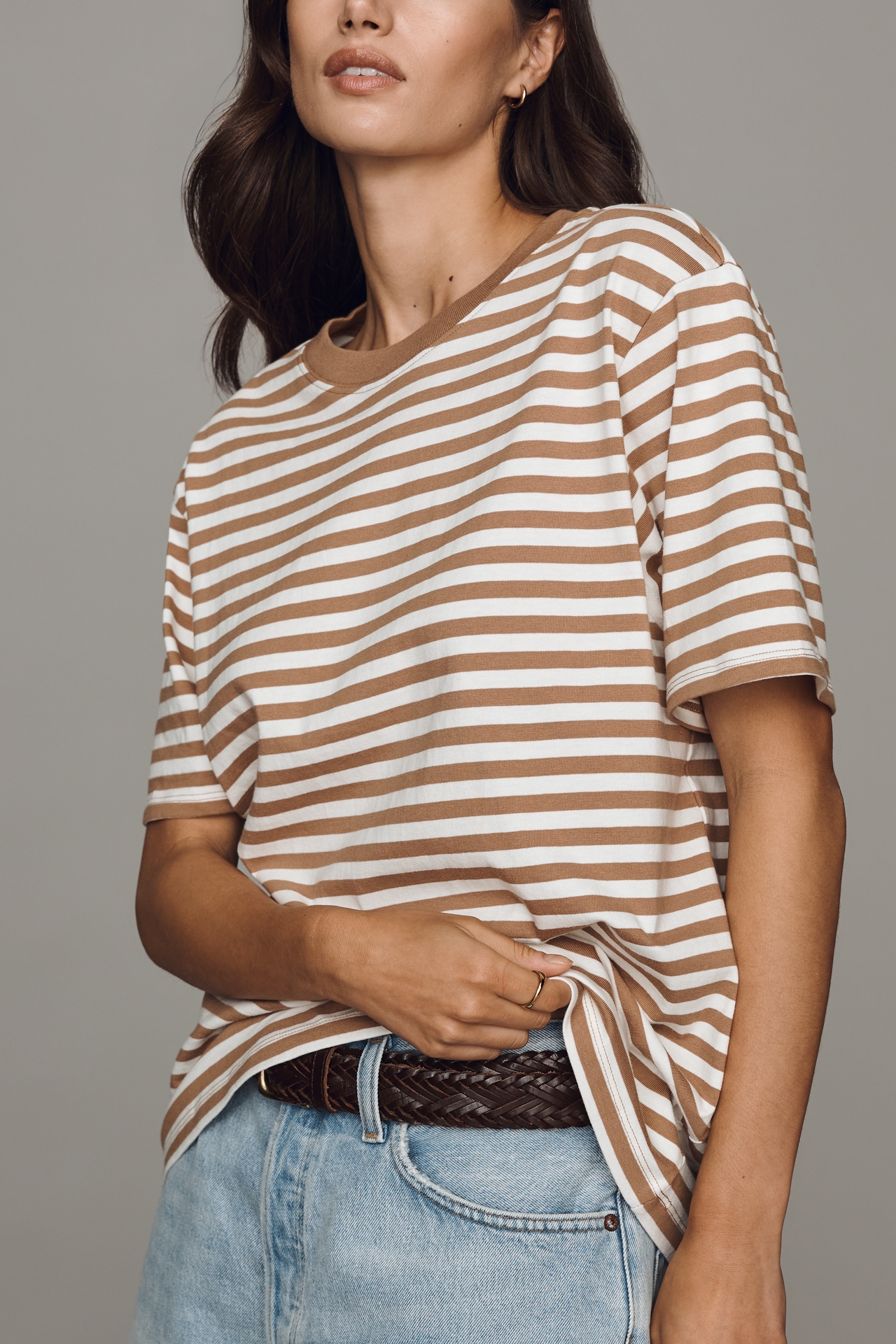 Good American Cotton Striped Crewneck Tee