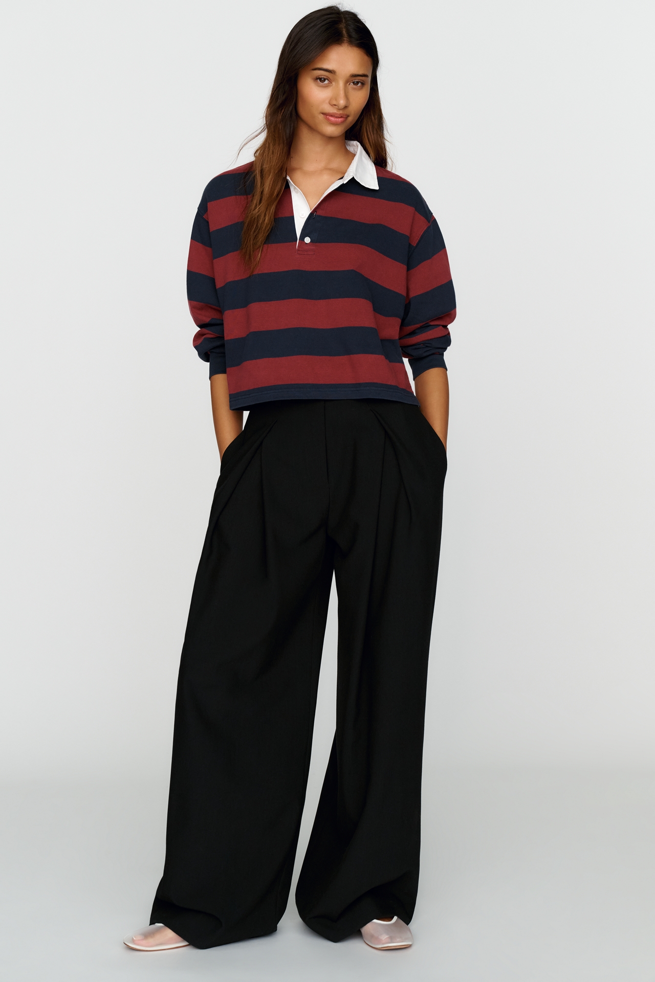 Good American 100% Cotton Cropped Rugby Polo Shirt