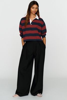 Good American 100% Cotton Cropped Rugby Polo Shirt