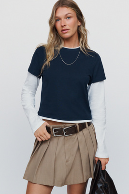 Good American 100% Cotton Layered Twofer Tee by Anthropologie