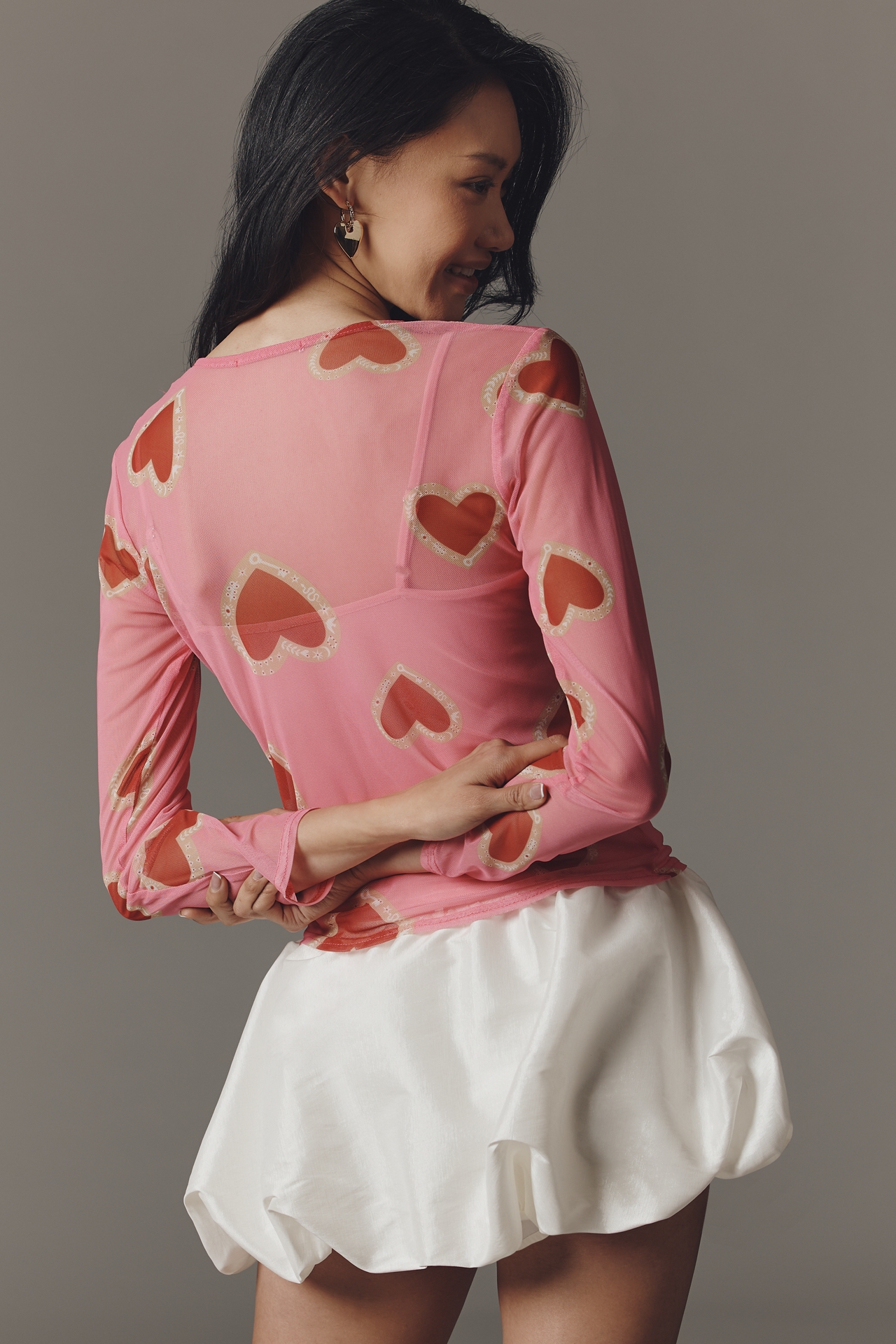 Never Fully Dressed Cotton Hearts Long-Sleeve Mesh Top