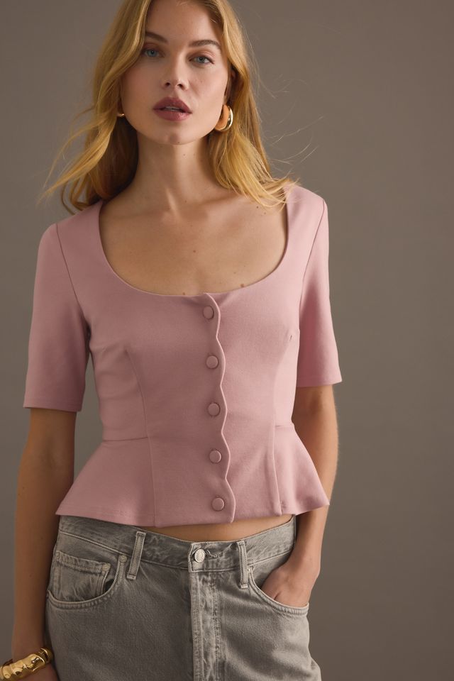 By Anthropologie Short-Sleeve Scallop Peplum Top #2