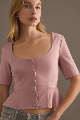 By Anthropologie Haut péplum à manches courtes et à bords festonnés