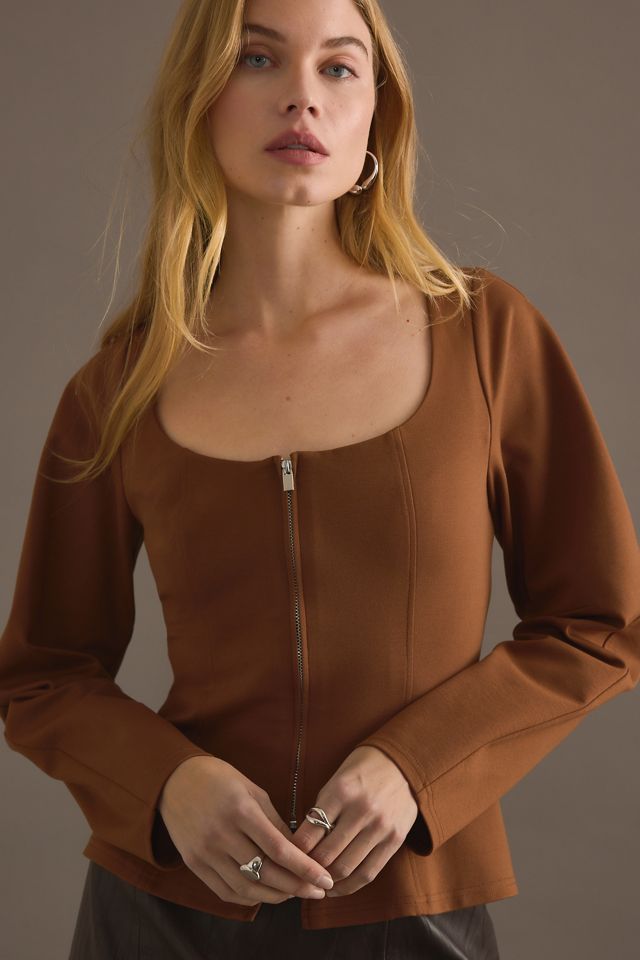 By Anthropologie Structured Long-Sleeve Zip Top #3