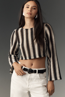 WALTER BAKER COLETTE LONG-SLEEVE CROCHET CROPPED TOP 