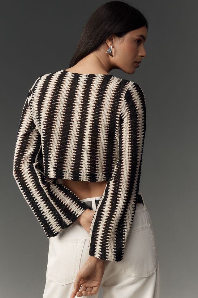 Walter Baker Colette Long-Sleeve Crochet Crop Top #1
