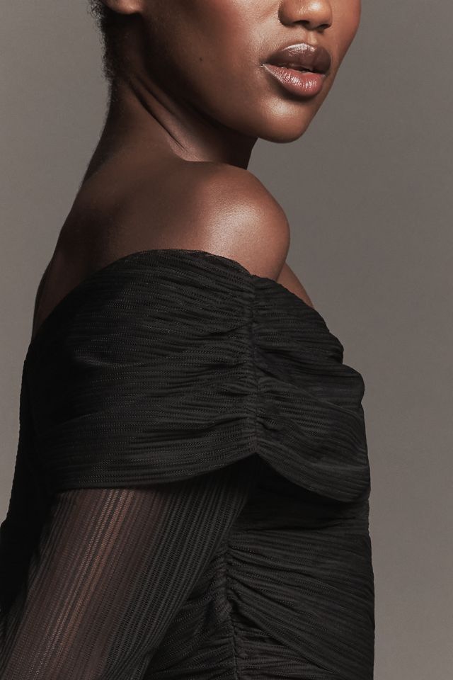 SOVERE Cascade Long-Sleeve Off-Shoulder Mesh Top #1