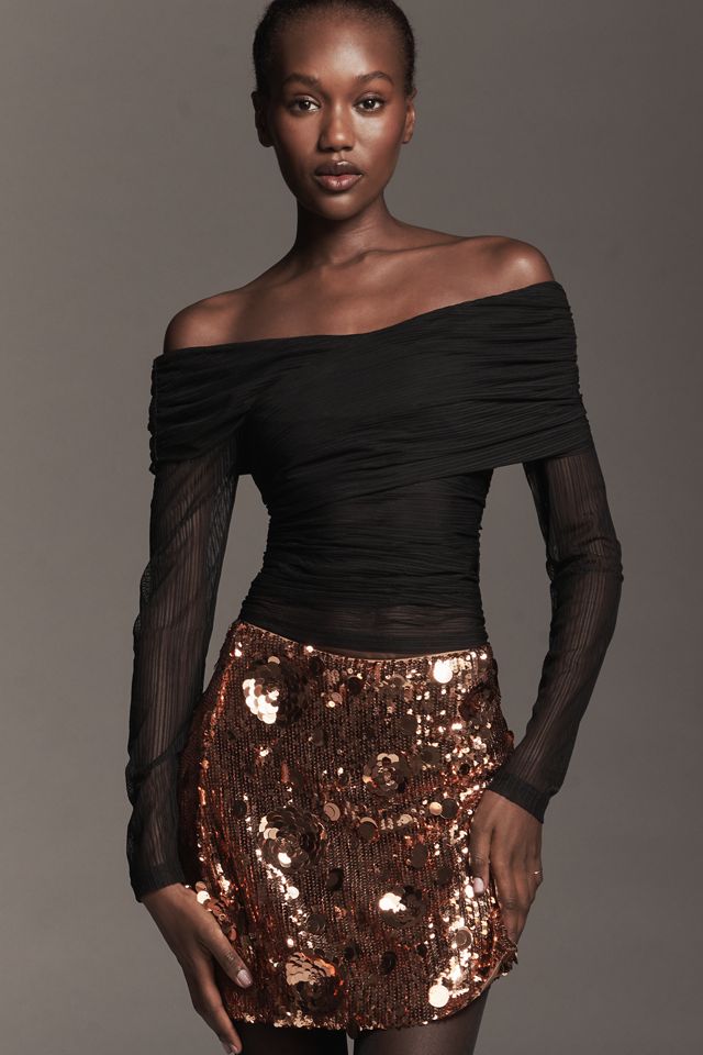 SOVERE Cascade Long-Sleeve Off-Shoulder Mesh Top #2