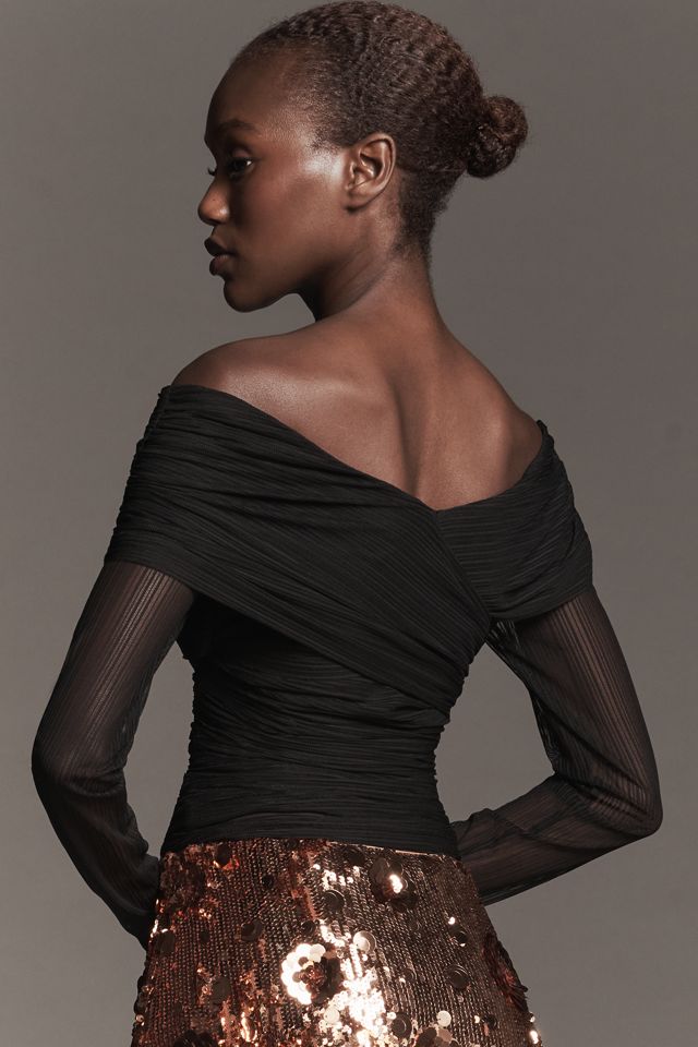SOVERE Cascade Long-Sleeve Off-Shoulder Mesh Top #3