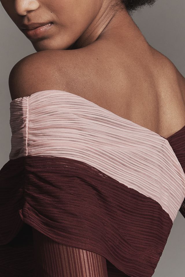 SOVERE Cascade Long-Sleeve Off-Shoulder Mesh Top #1