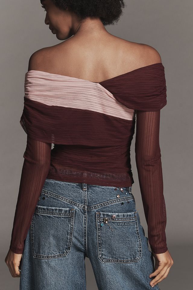 SOVERE Cascade Long-Sleeve Off-Shoulder Mesh Top #3