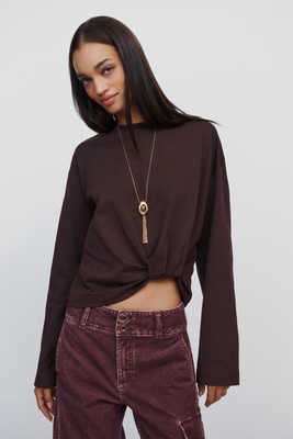 SOVERE Izel 100% Cotton Knot Front Crewneck Top by Anthropologie