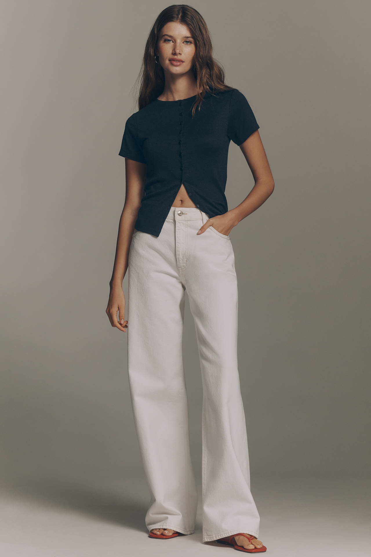 rag & bone Knit Short-Sleeve Buttondown Top