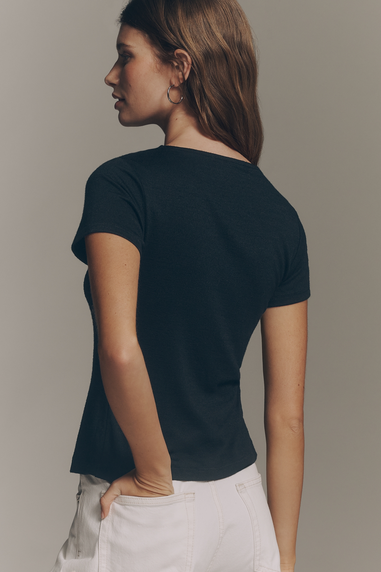 rag & bone Knit Short-Sleeve Buttondown Top