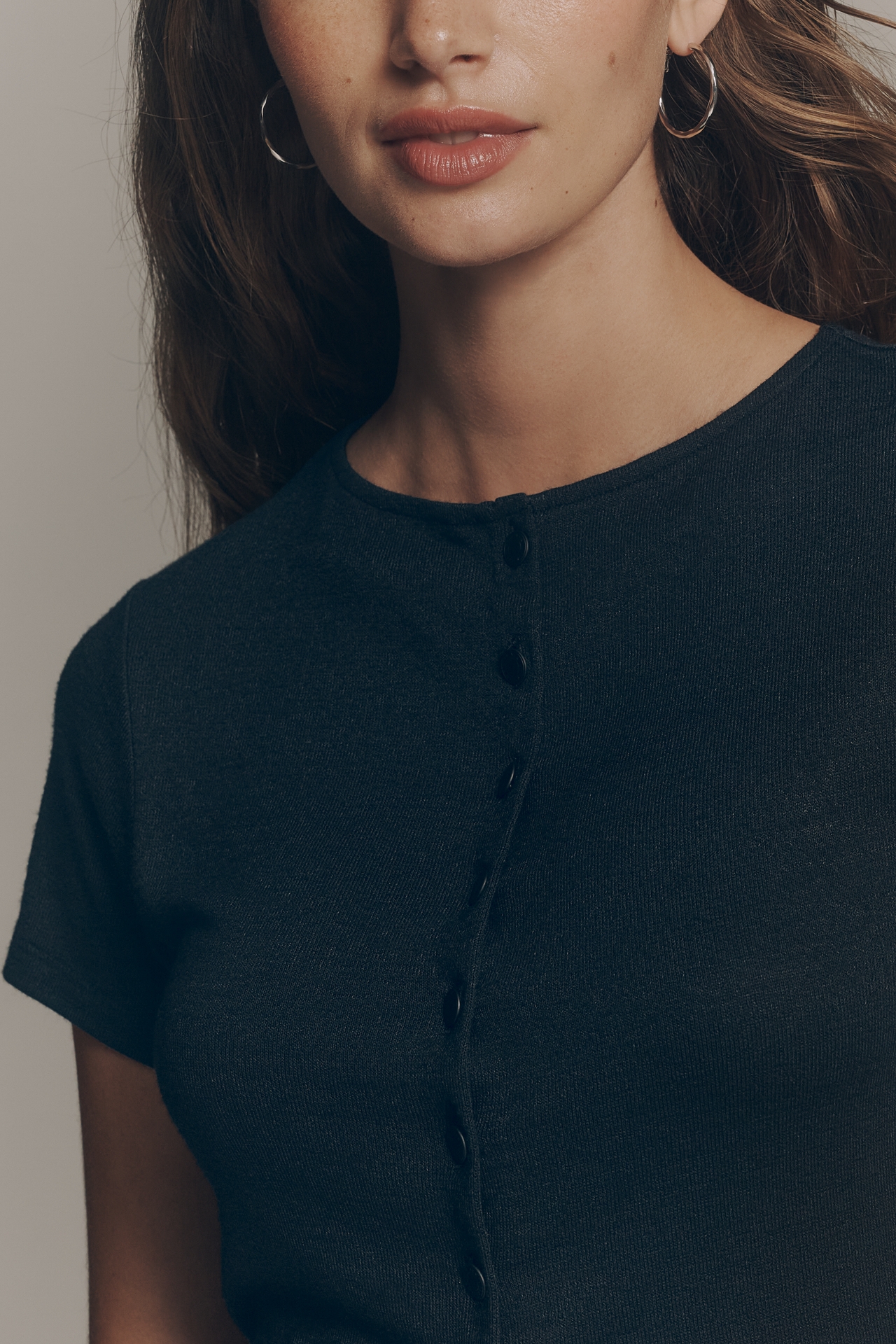 rag & bone Knit Short-Sleeve Buttondown Top