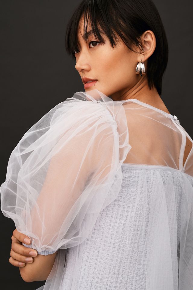 By Anthropologie Sheer Puff-Sleeve Top #1